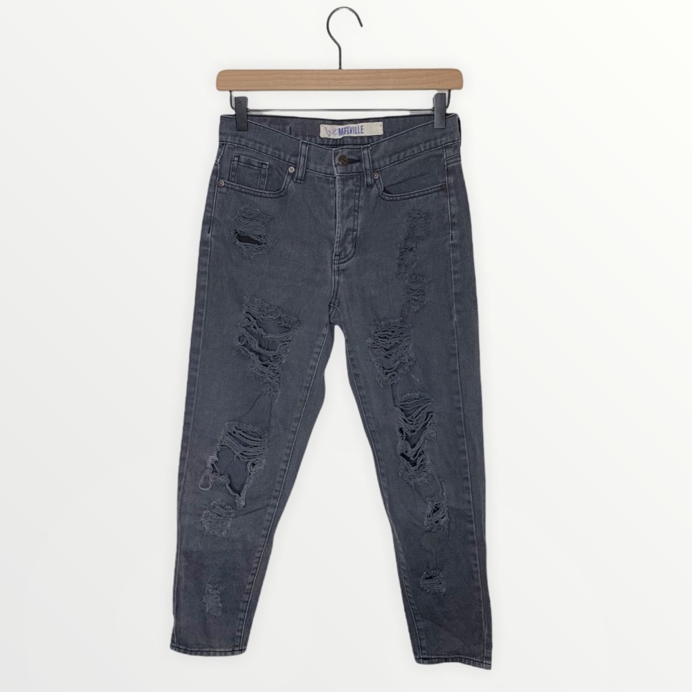 Brandy Melville Distressed Boyfriend Button Fly Jeans - Picture 1 of 9